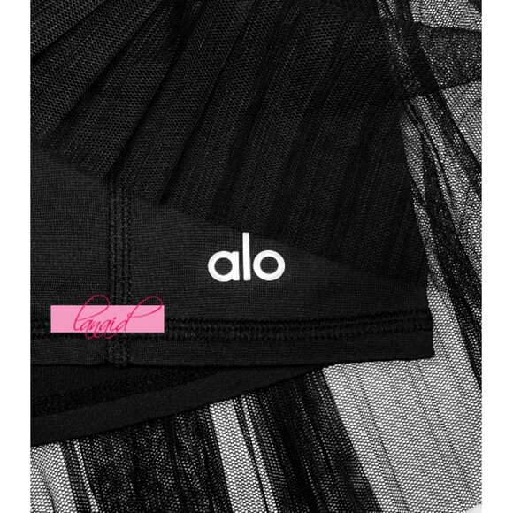 Alo Mesh Flirty Tennis Skirt Black Sheer Transparent See-Through A-Line Skort - Picture 12 of 14